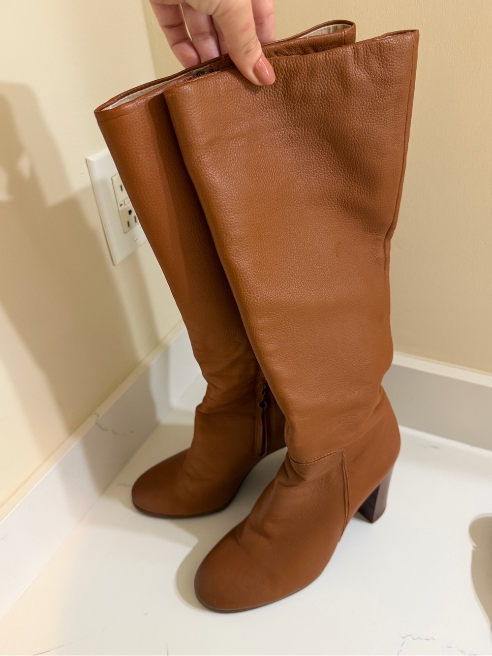 Kenneth Cole Cognac Tall Leather Block-Heel Boots